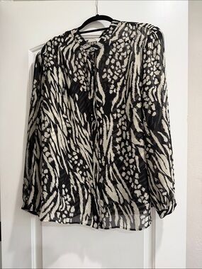 Veronica Beard Black & Cream Animal Print Blouse